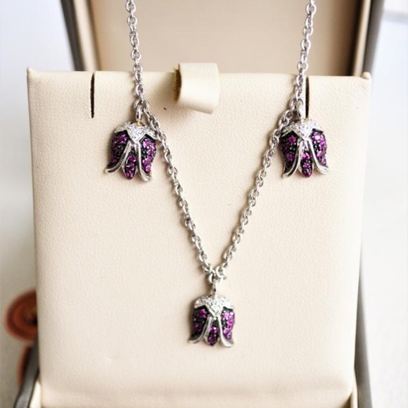 SOLD 14K WG Pink Sapphire Floral Dangle Necklace - Picture 7 of 8